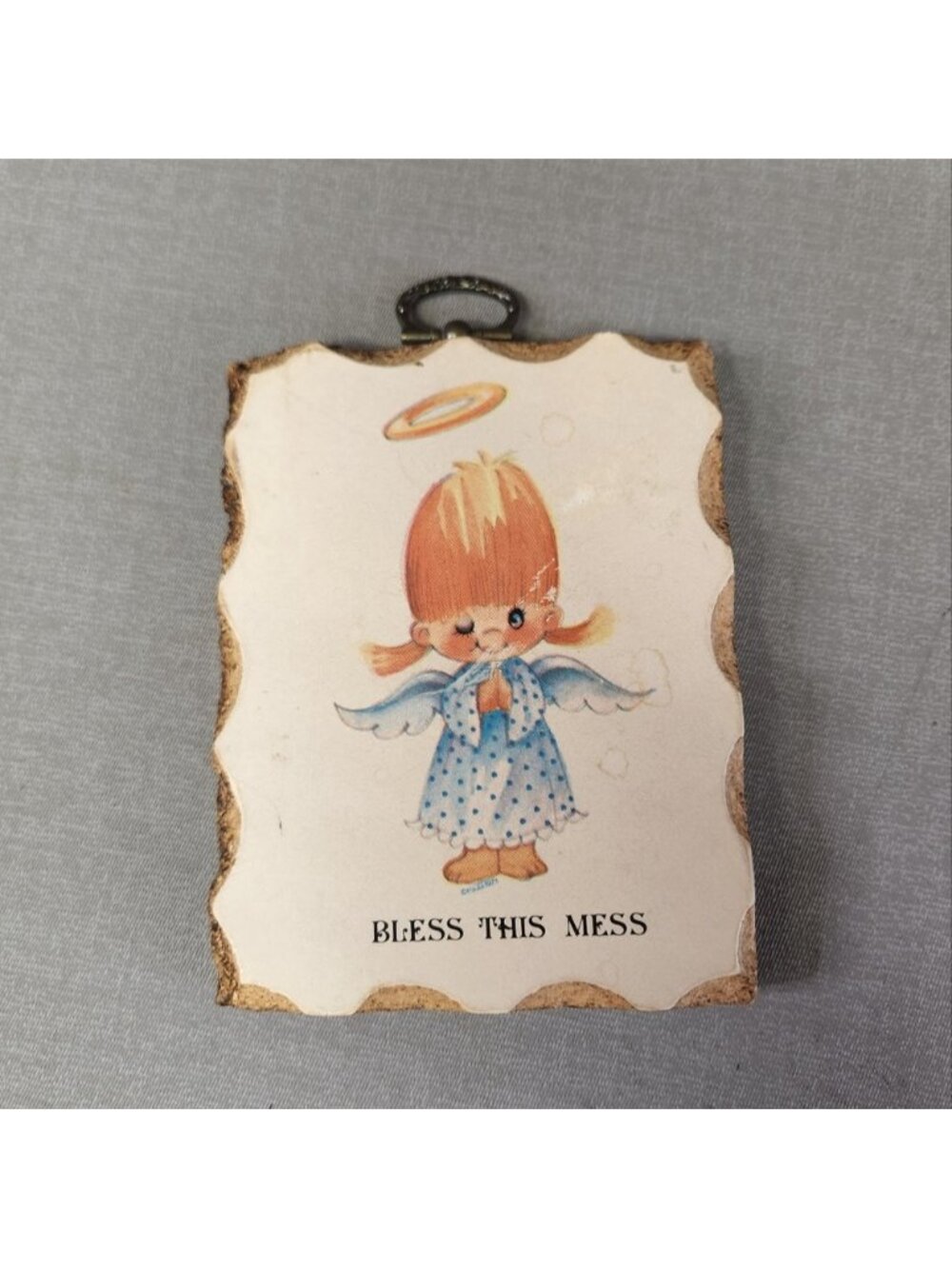 Vintage 70s 80s Angel Home Decor Wood Plaque Bless This Mess Boho Kitsch…